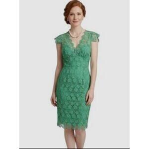 Tracy Reese Green Floral Lace Sheath Dress Illusion Neck Cutout Back Sz 8